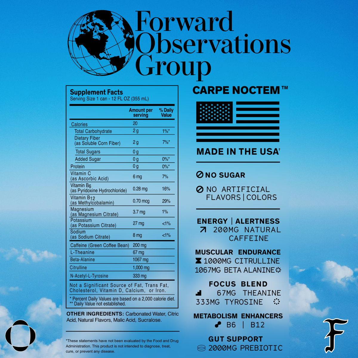 The supplement facts of the "FOG x Echelon" limited time collaboration energy drink.