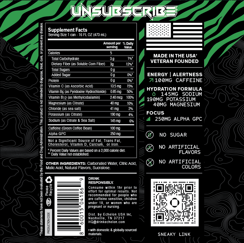 Supplement label for Echelon Killer Apple with green and black design