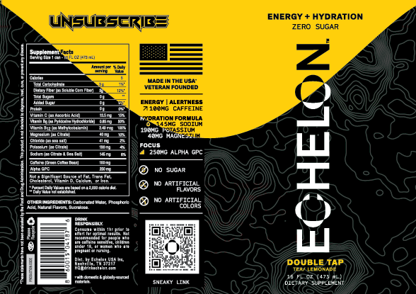 Supplement label for Echelon Double Tap with yellow and black design