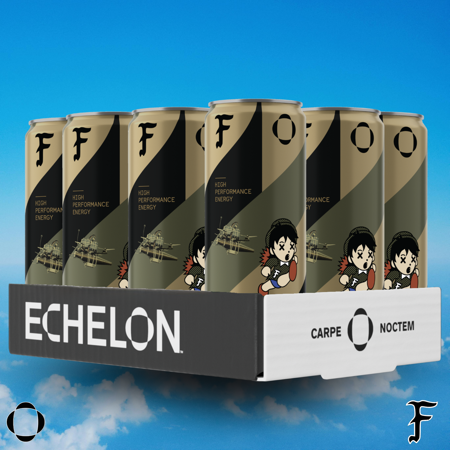 A 12-pack case of "FOG x Echelon," the limited time collaboration energy drink.