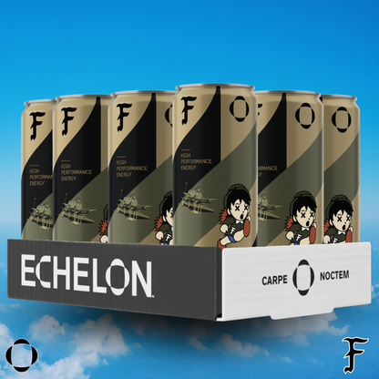 A 12-pack case of "FOG x Echelon," the limited time collaboration energy drink.
