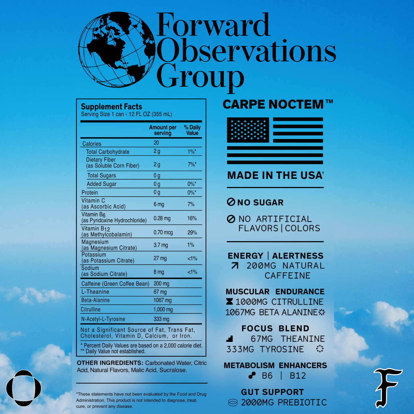 The supplement facts of the "FOG x Echelon" limited time collaboration energy drink.