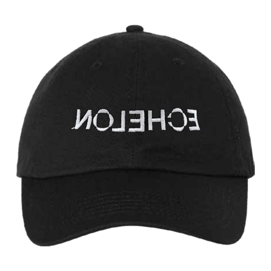 Black cap with 'Echelon' embroidered backwards on a white background