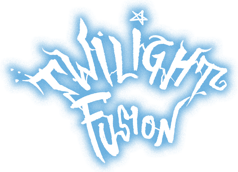 Blue and white stylized 'Twilight Fusion' text on a transparent background